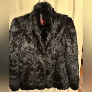 Stunning Sergio Valente Genuine Black Rabbit Fur Jacket. Satin Lined. Size M.